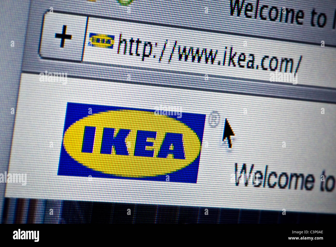 Close up of the Ikea logo as seen on its website. (Editorial use only: print, TV, e-book and editorial website). Stock Photo