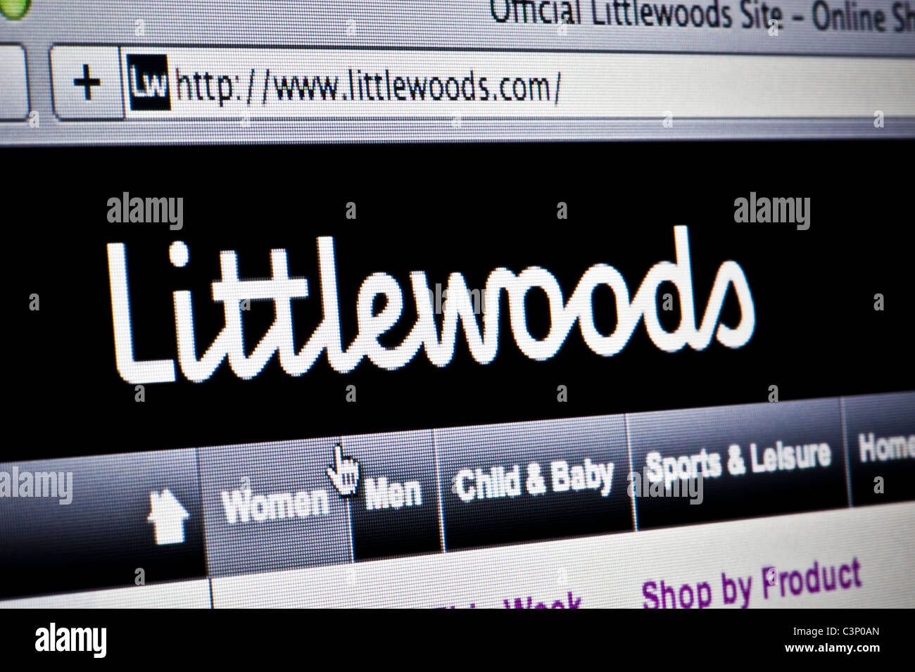 Close up of the Littlewoods logo as seen on its website. (Editorial use only: print, TV, e-book and editorial website). Stock Photo