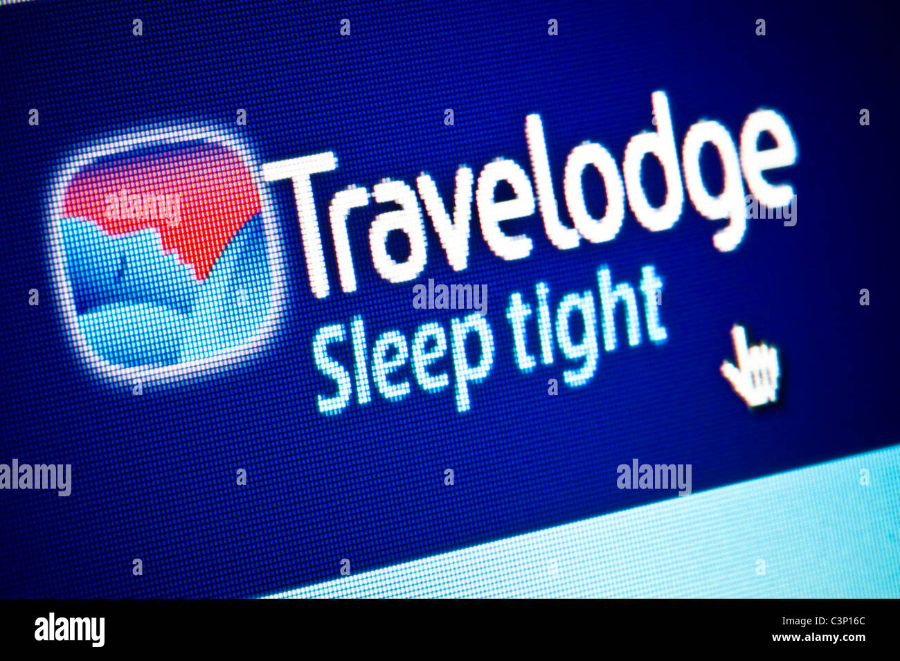 Close up of the Travelodge logo as seen on its website. (Editorial use only: print, TV, e-book and editorial website). Stock Photo