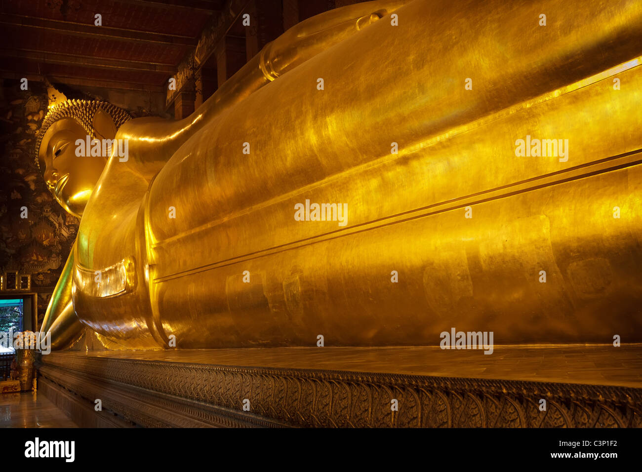 big golden lying buddha of wat pho temple, bangkok, thailand Stock Photo