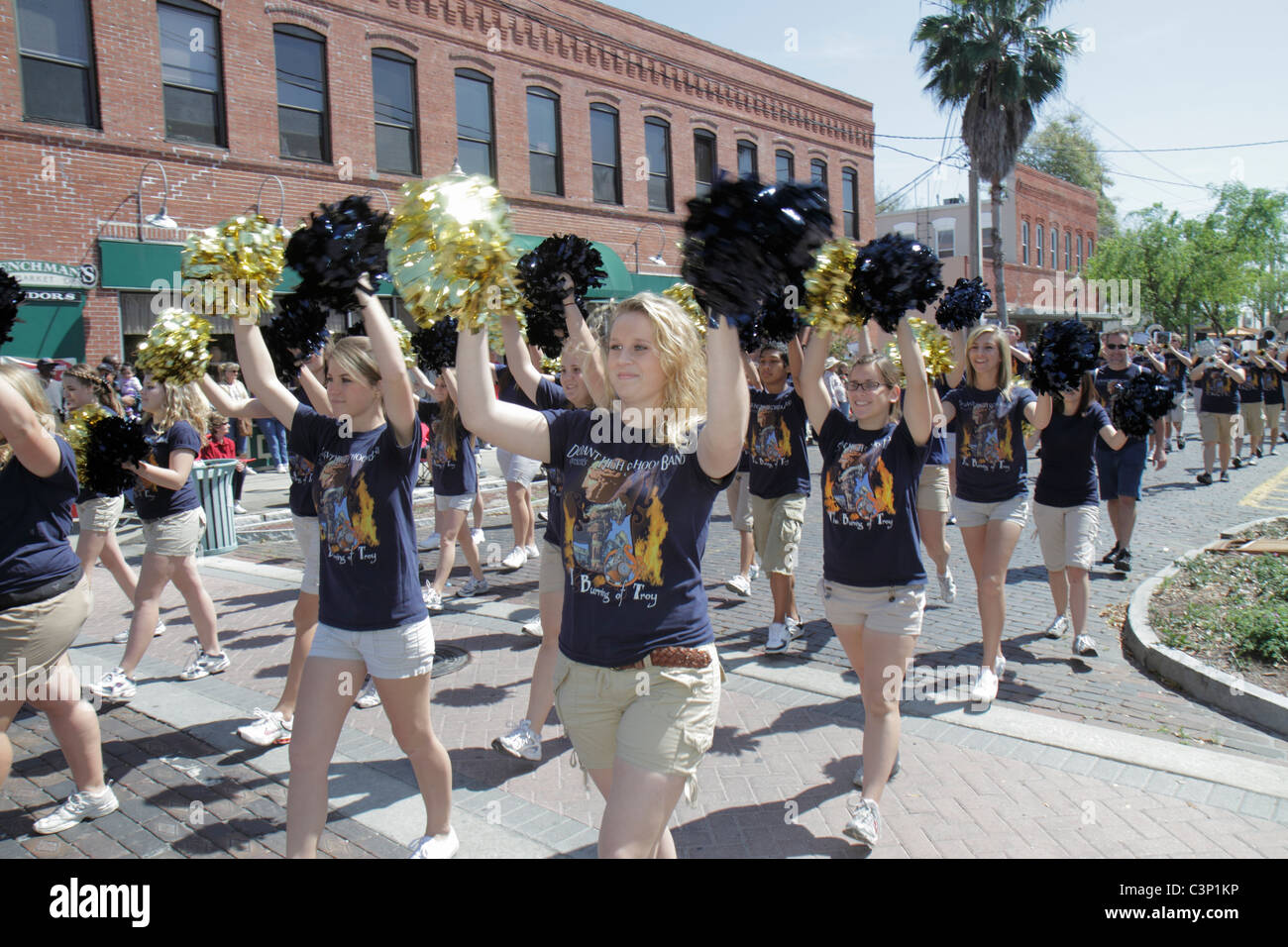 Plant City Florida,South Evers Street,Florida Strawberry Festival,Grand Parade,high school pom dance squad,girl girls,youngster youngsters youth youth Stock Photo