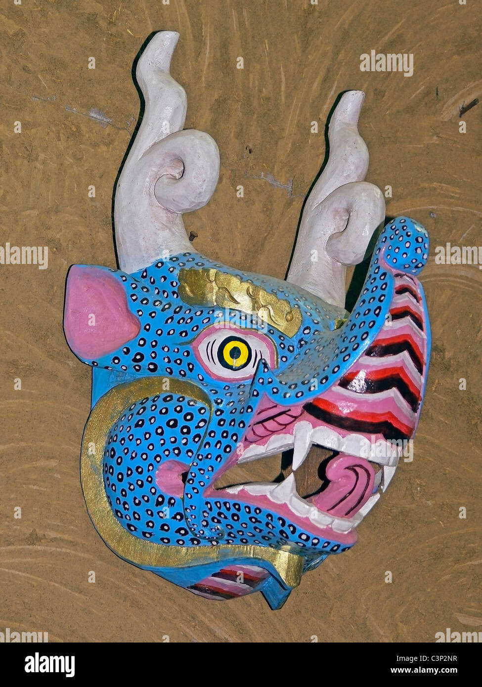 Ancient traditional theater mask in a Museum, Madhya Pradesh, India Stock Photo
