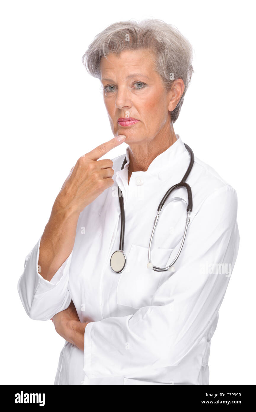 Full isolated portrait of a beautiful senior doctor Stock Photo - Alamy