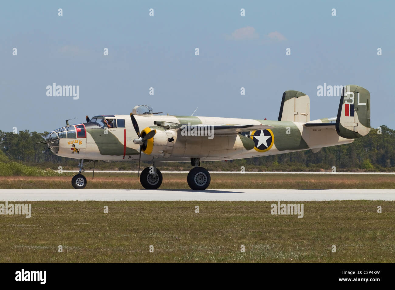 A classic veteran USAF bomber - The North American B25 Mitchell taxiing for take off Stock Photo