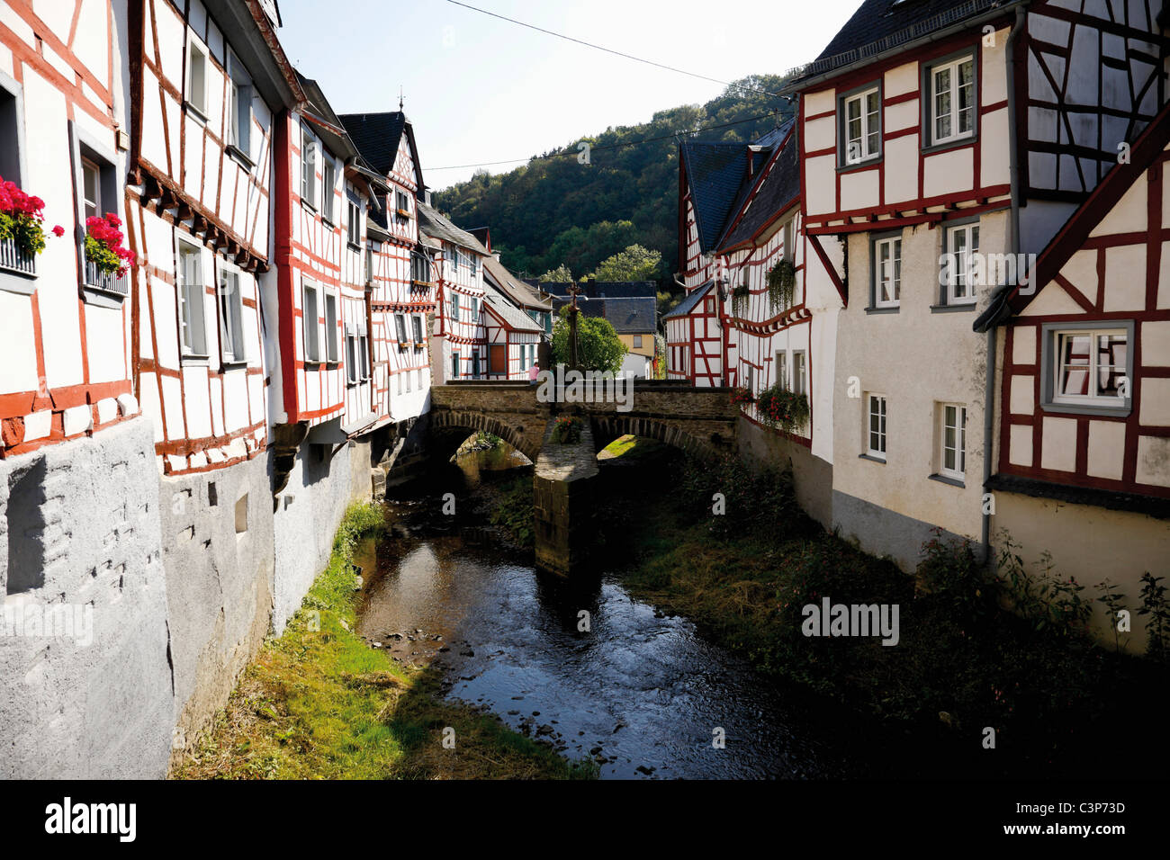 Germany, Rhineland-Palatinate, Monreal, Elzbach, View of city with bridge Stock Photo