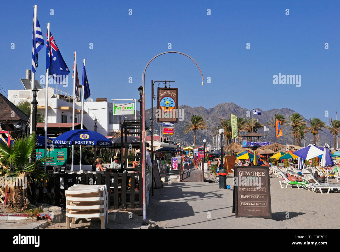 crowded beach bars Kardamena Kos Island Greece Stock Photo Alamy