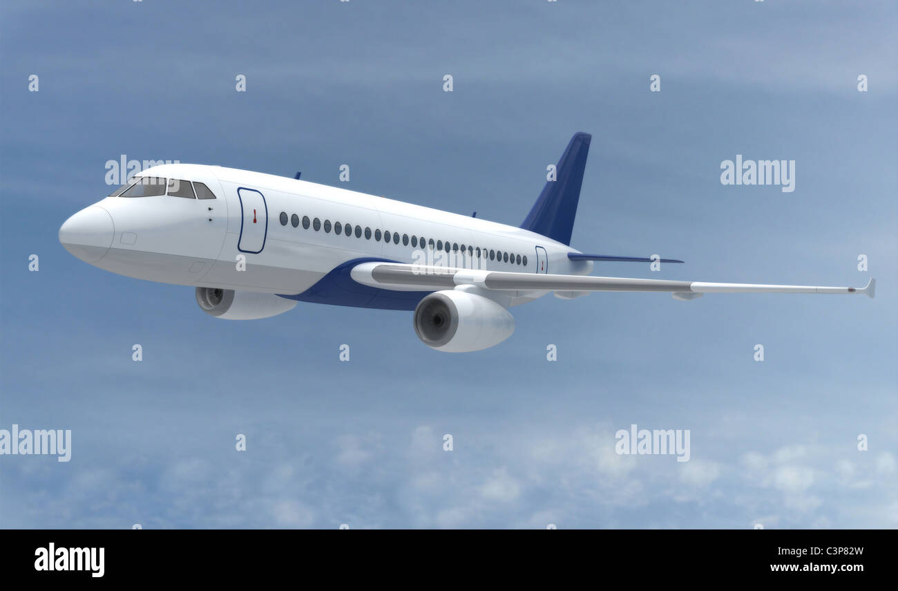 flying Airplane in the sky (done in 3d Stock Photo - Alamy