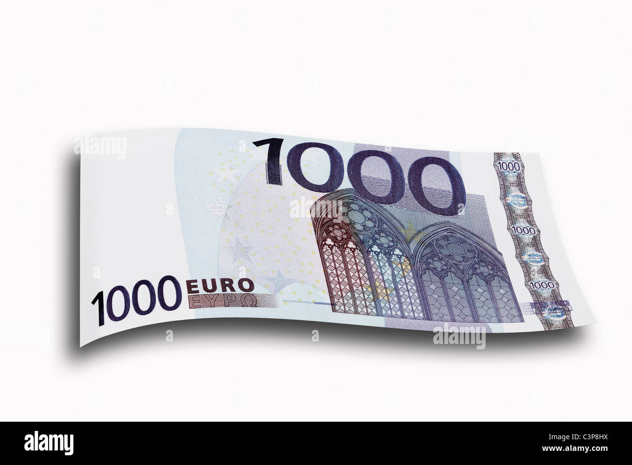1000 Euro note on white background, close-up Stock Photo