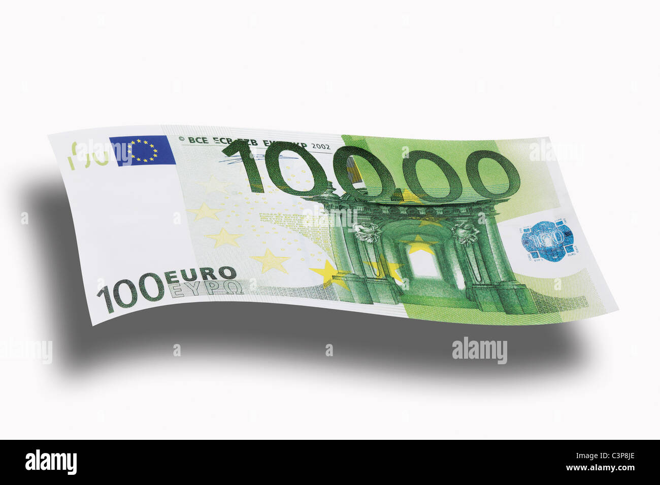 10000 Euro note on ehite background, close-up Stock Photo