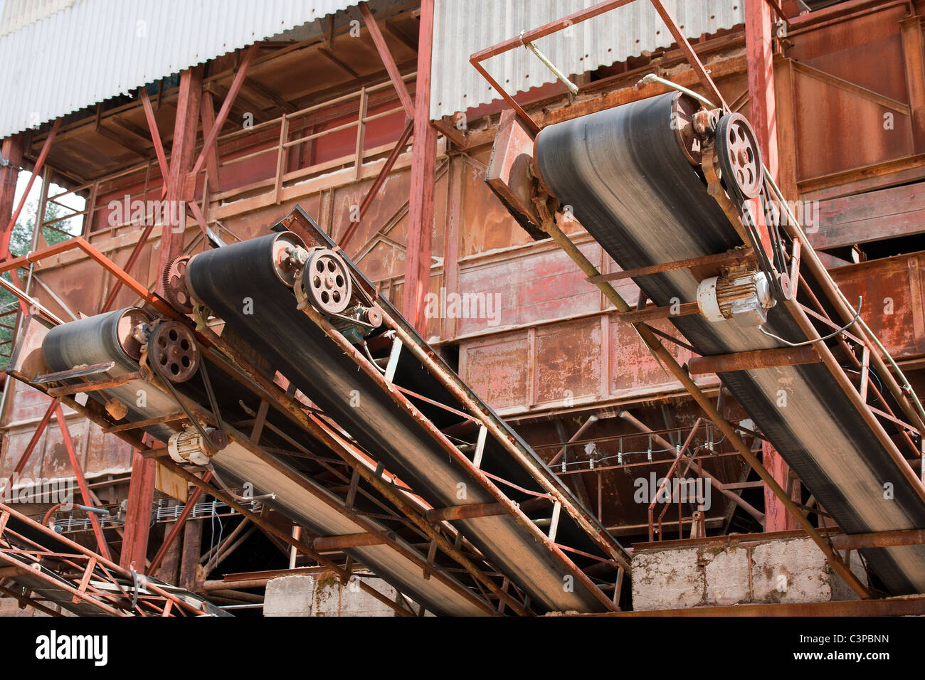 Belt conveyors in a gravel pit Stock Photo