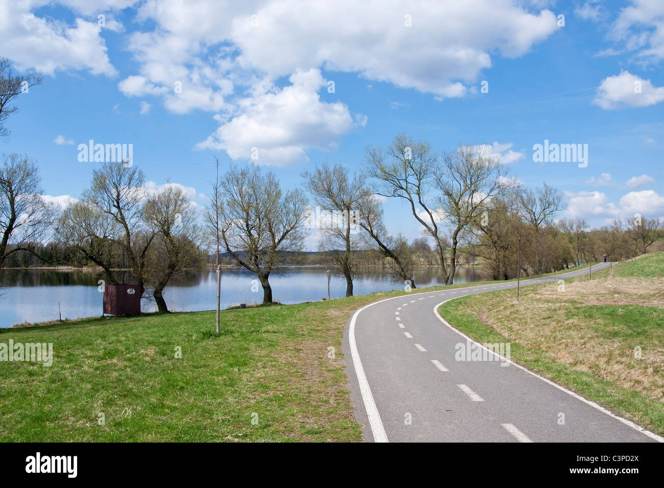Grey sinuous bicycle path in the park Stock Photo
