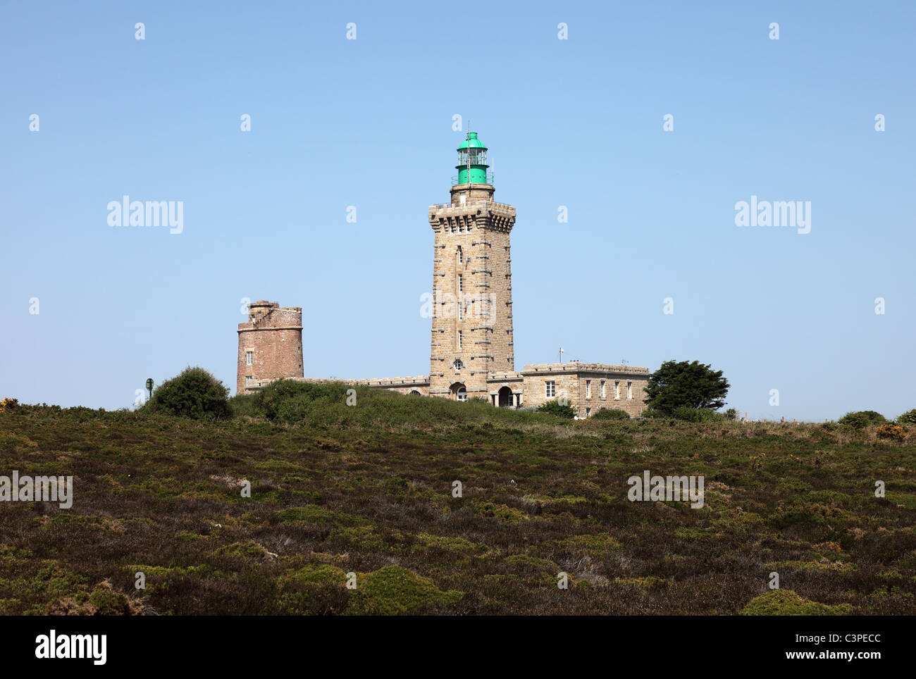 The Old (Left) and New (Right) Lighthouses on the Cap Frehel Emerald Coast Brittany France Stock Photo