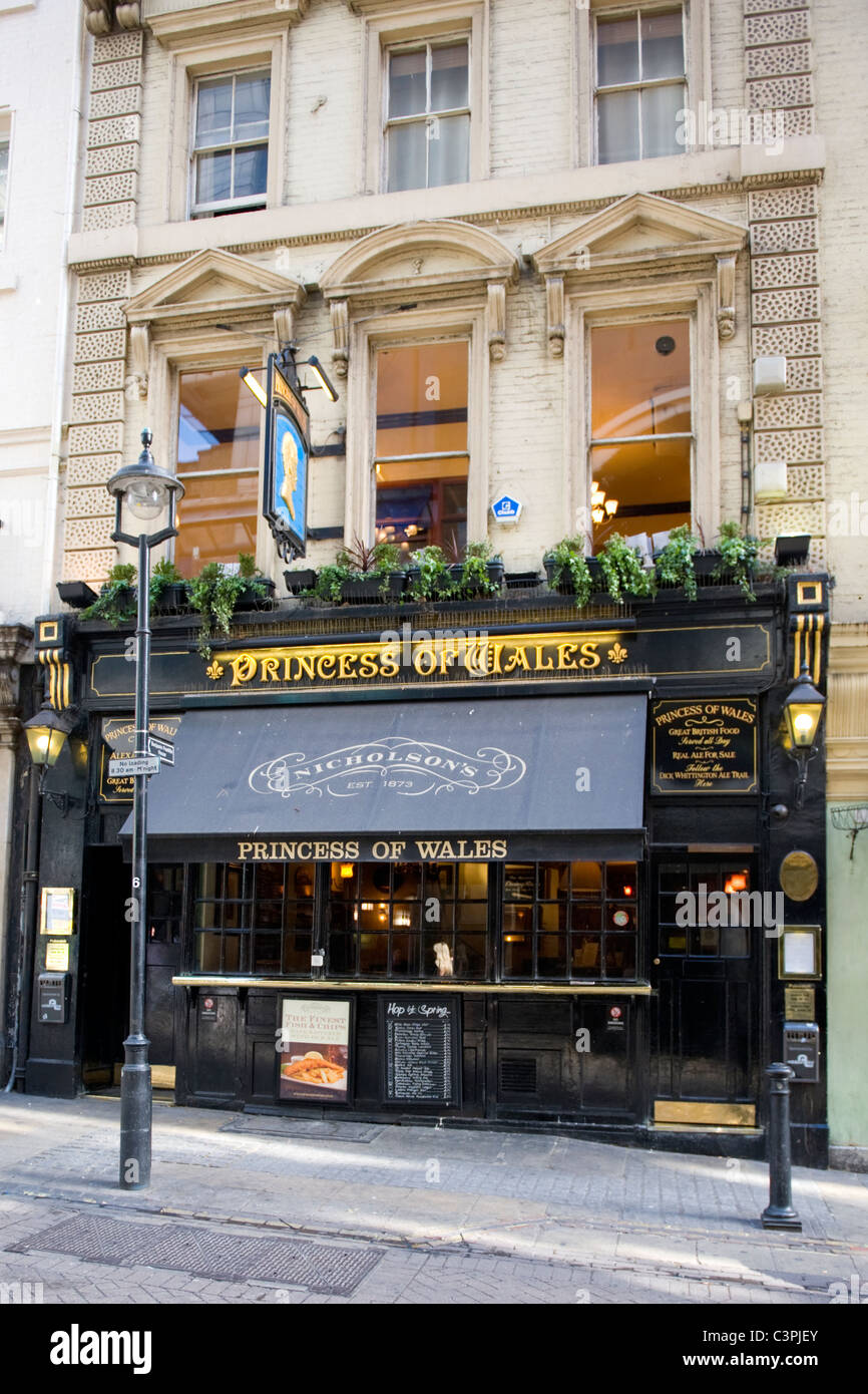 London , Westminster , Villiers Street , The Princess of Wales landmark Nicholson's pub or bar & fish & chips restaurant Stock Photo