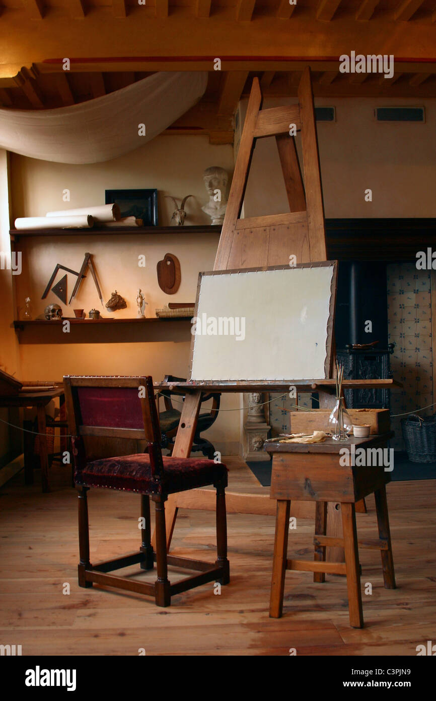 Amsterdam, Netherlands. Recreated studio in the Rembrandt House Museum in the house owned by Rembrandt Stock Photo