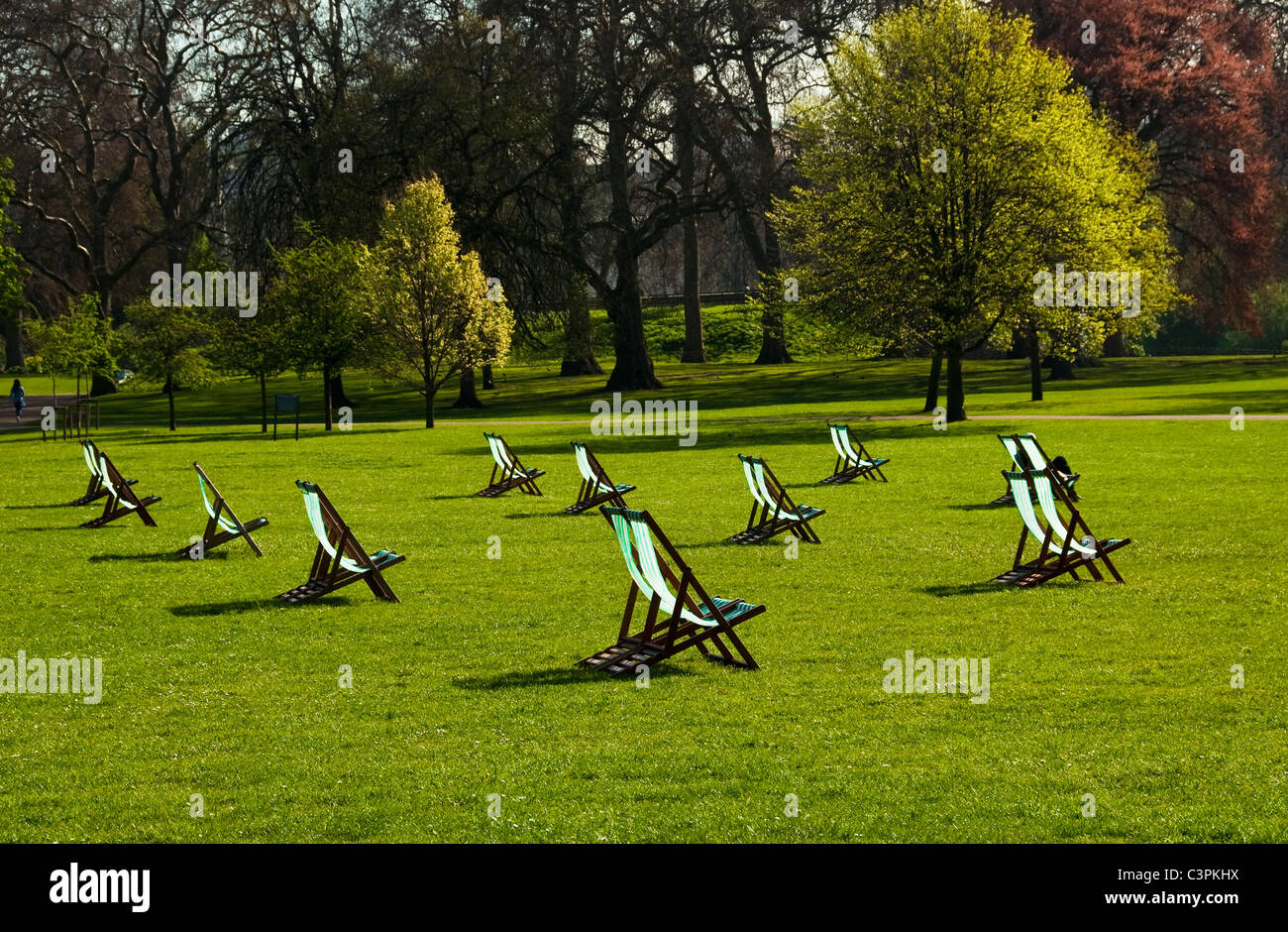 Deck chairs in St James's Park in spring, London Stock Photo - Alamy
