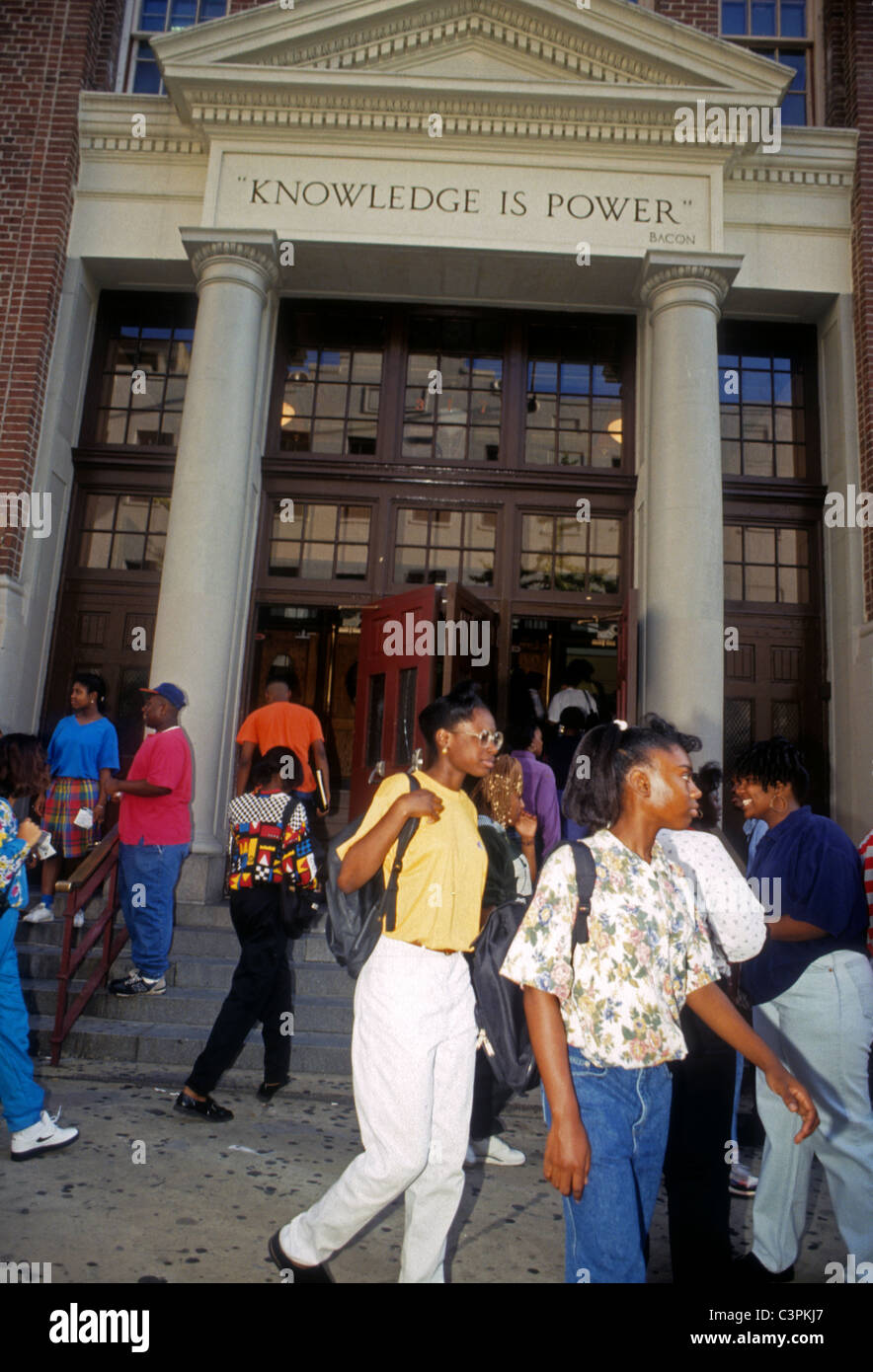 Students leave Julia Richman High School in New York on September 29, 1993. (© Frances M. Roberts) Stock Photo