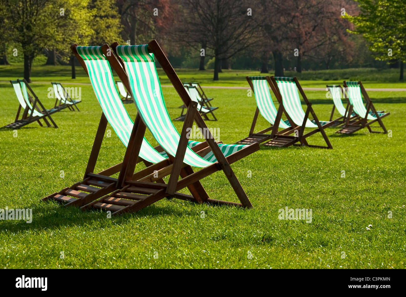 Deckcairs in a park Stock Photo - Alamy