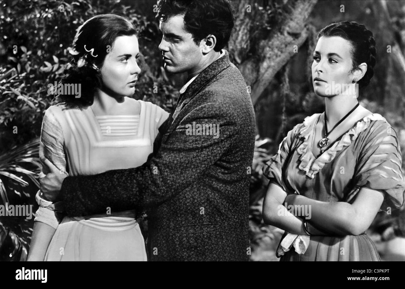 JEAN PETERS, JEFFREY HUNTER, CONSTANCE SMITH, LURE OF THE WILDERNESS, 1952 Stock Photo