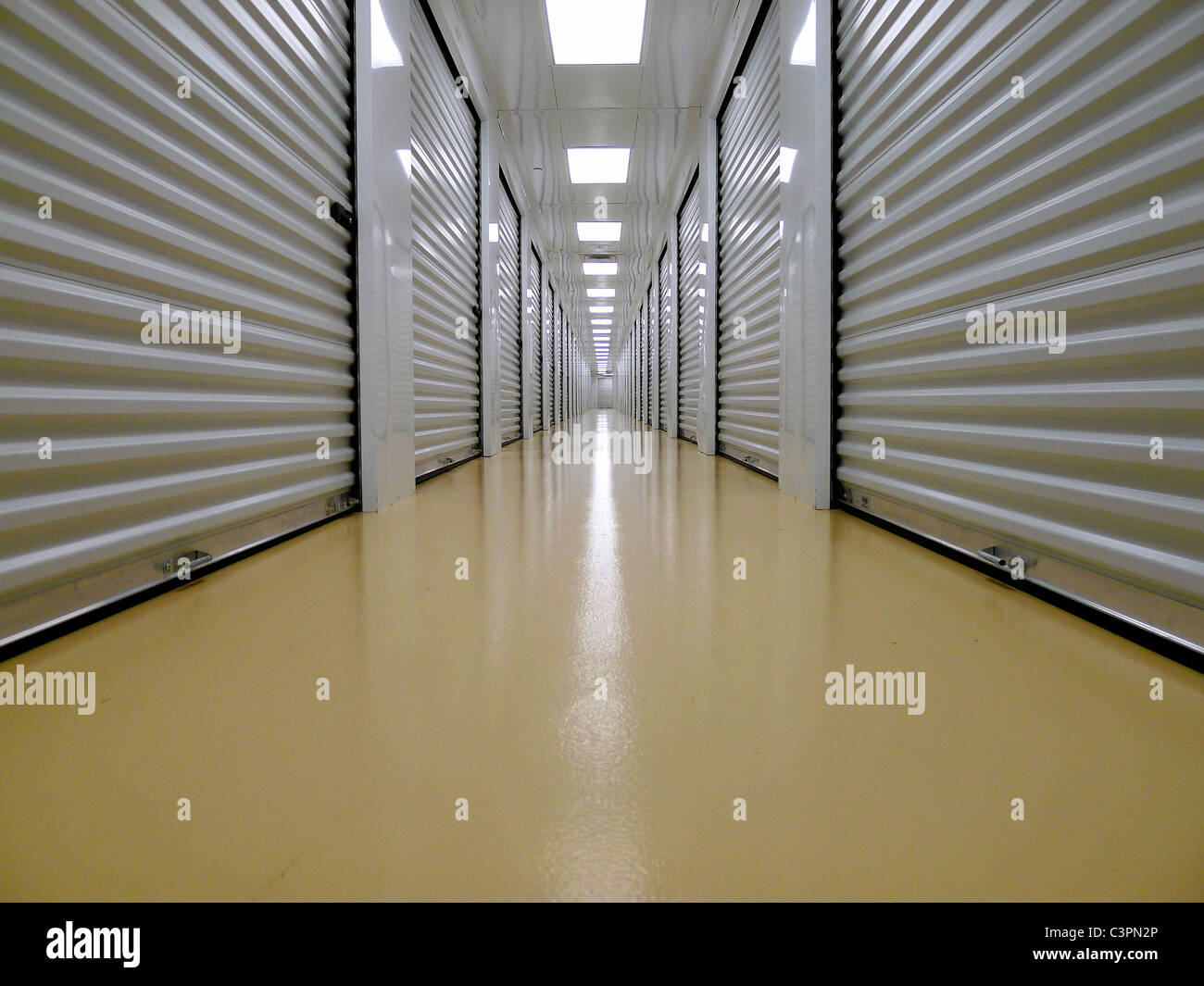 Private Indoor Lockers of a Secure Storage Facility. Stock Photo