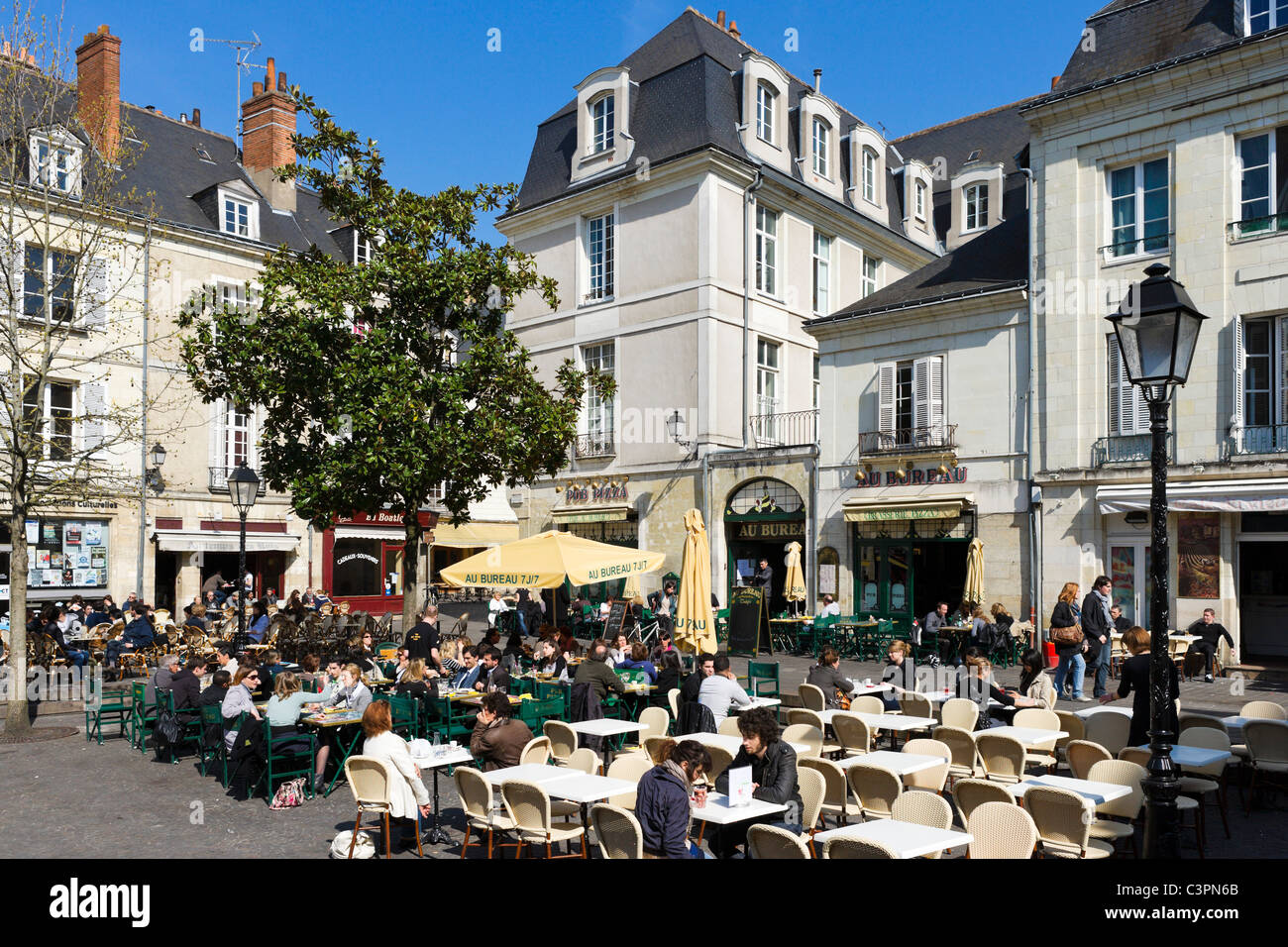 Cafes in Place Plumereau in the old quarter of the city, Tours, Indre et Loire, France Stock Photo