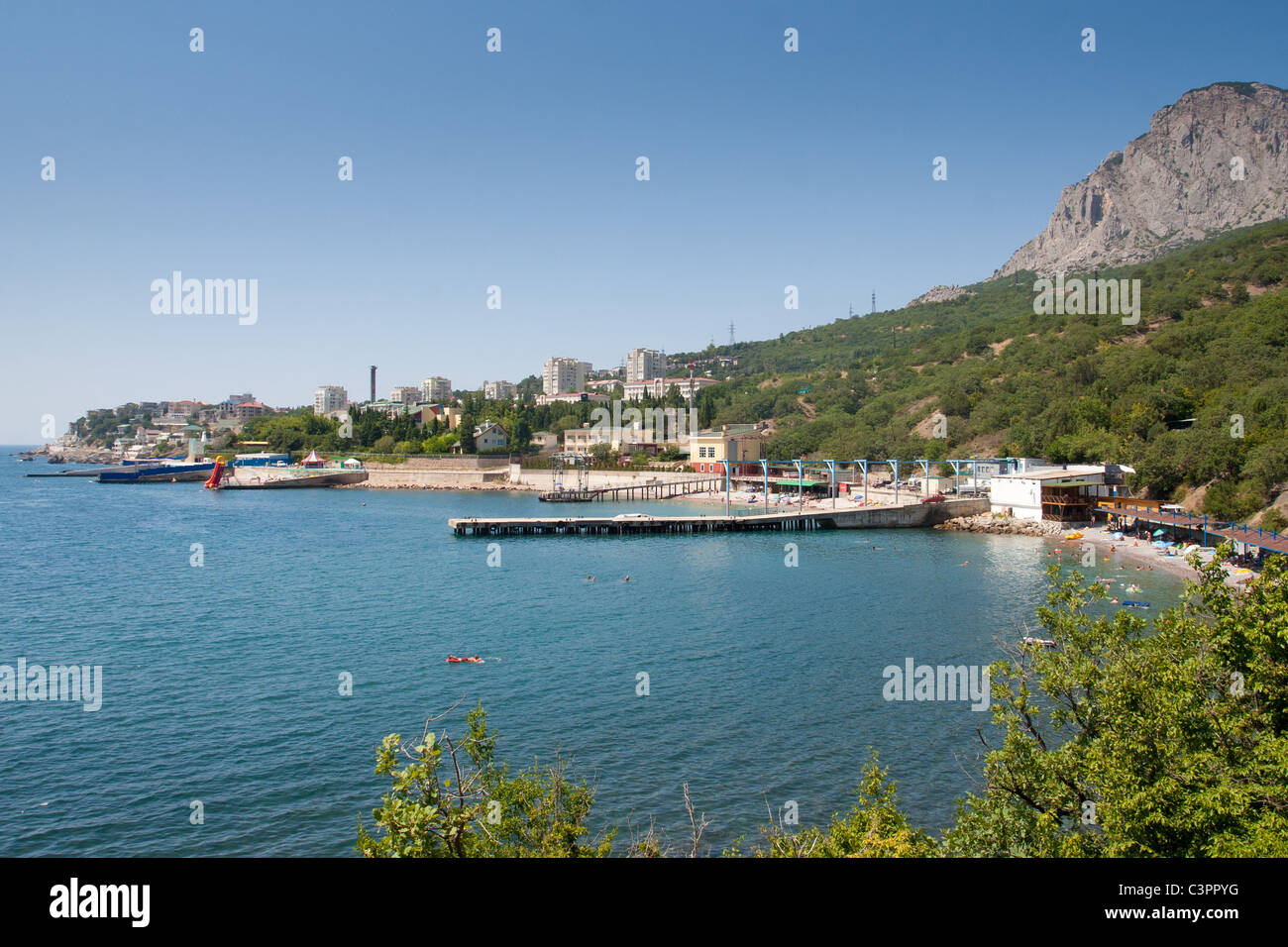 Crimea summer landscape. View at Foros city and Black sea Stock Photo