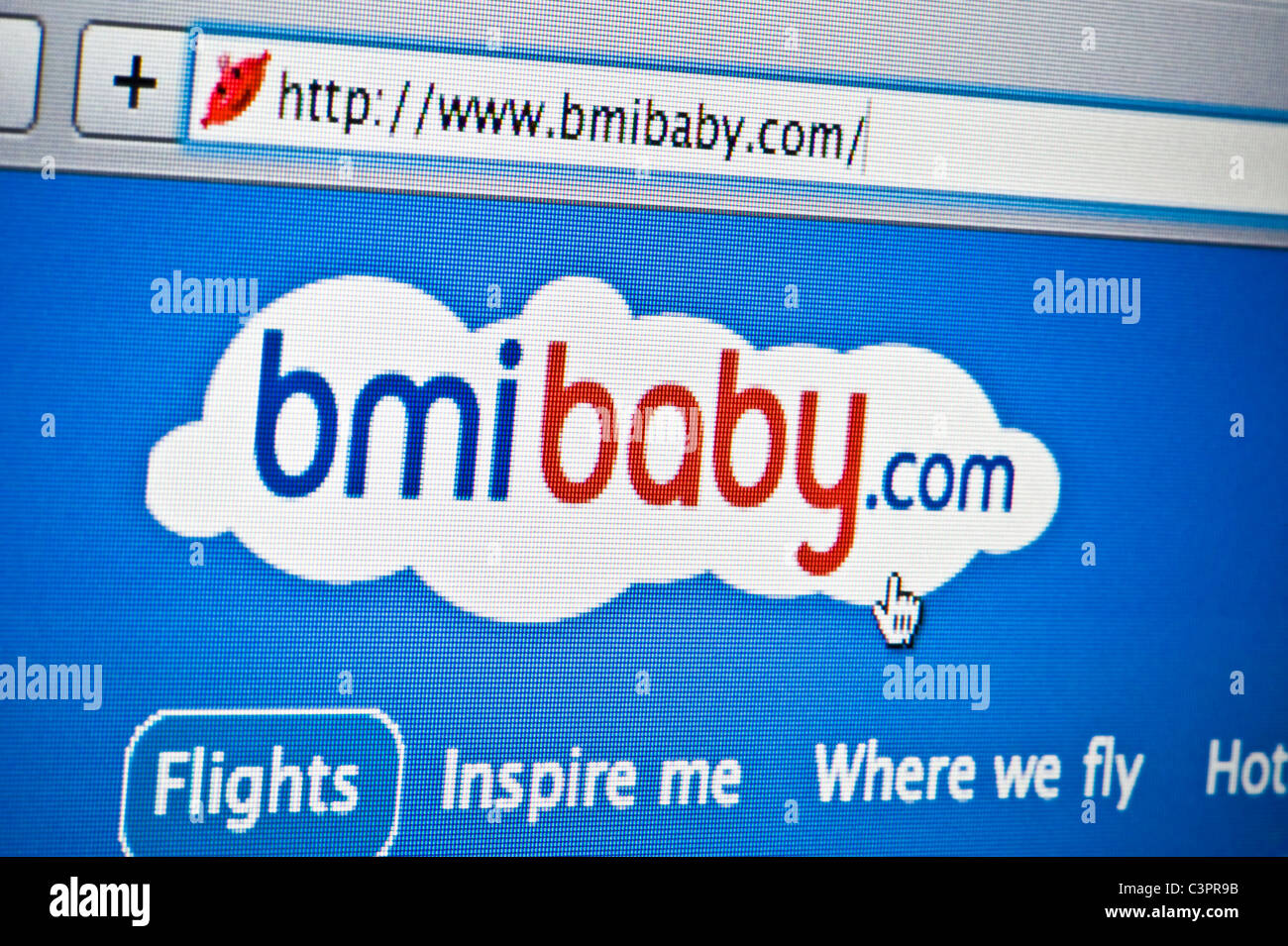 Close up of the Bmibaby logo as seen on its website. (Editorial use only: print, TV, e-book and editorial website). Stock Photo