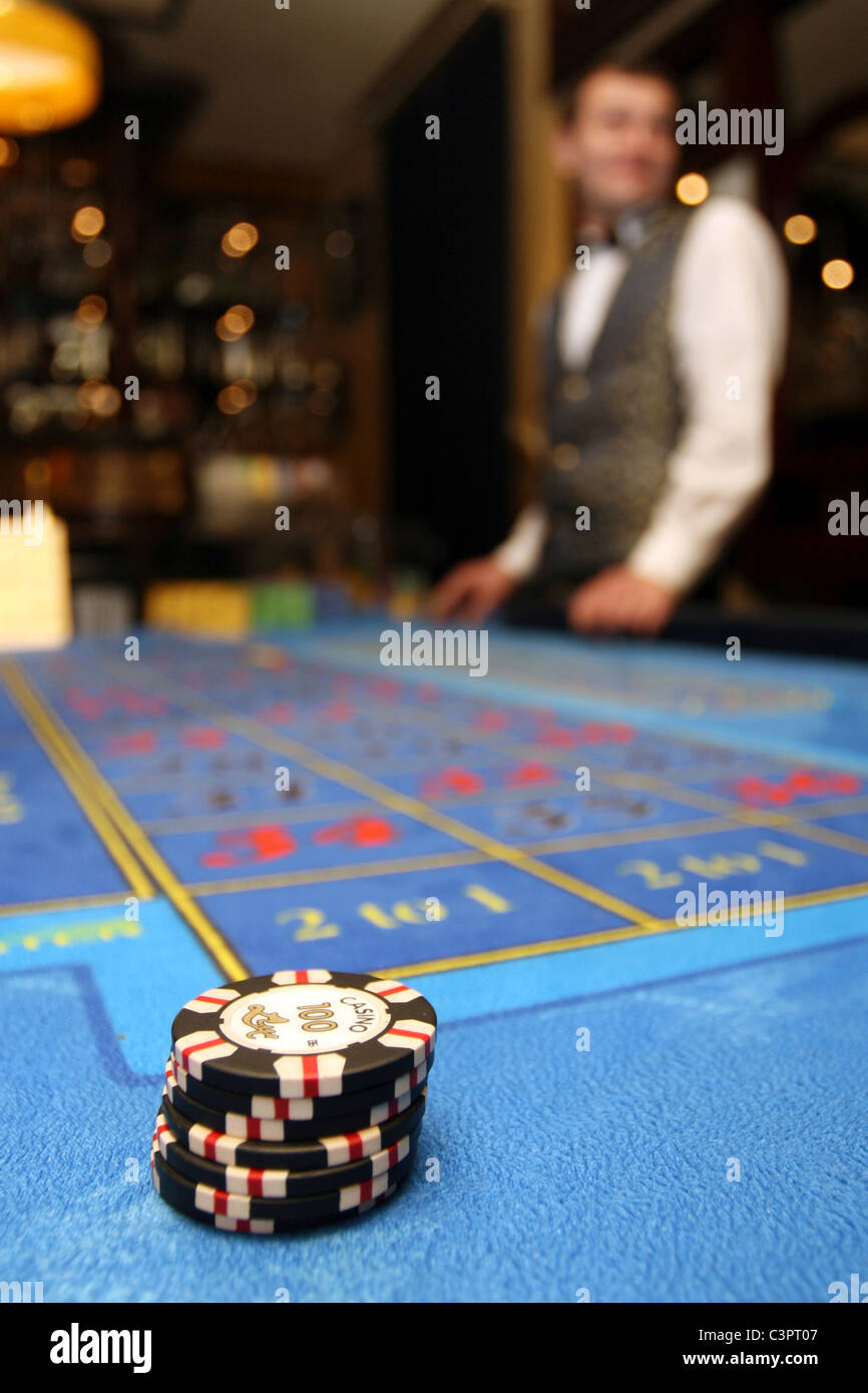 Casino Roulette wheel poker chips Stock Photo Alamy