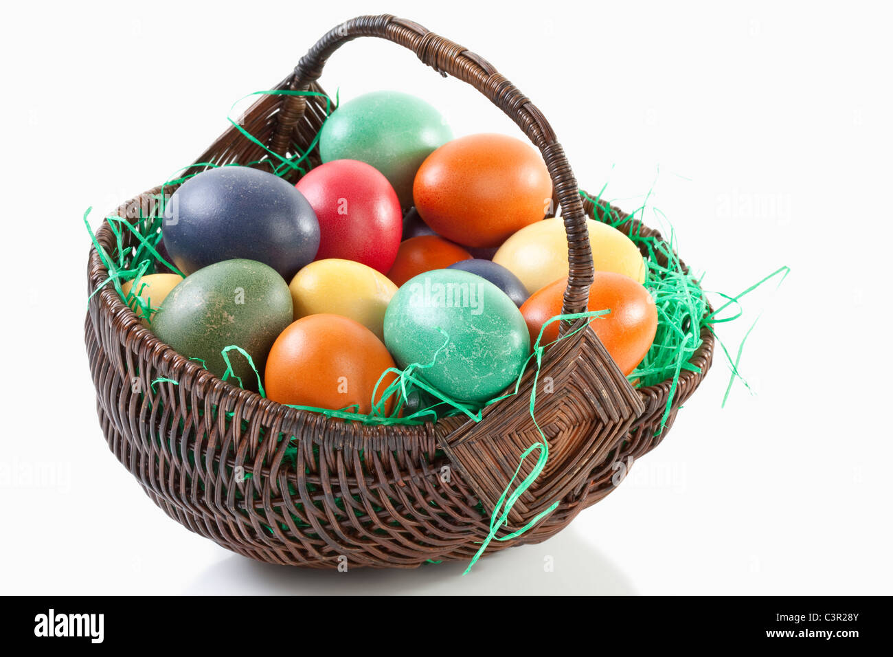 Variety Of Easter Eggs In Basket On White Background Stock Photo - Alamy