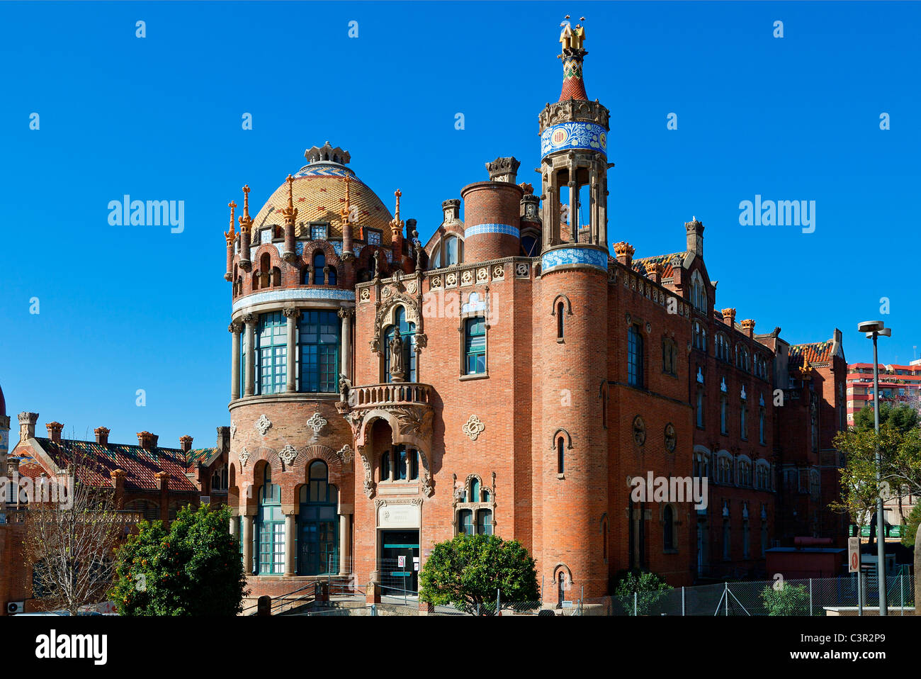 Barcelona, San Paul Hospital was designed by Lluis Domenech I Montaner and built between 1905 and 1908. Stock Photo