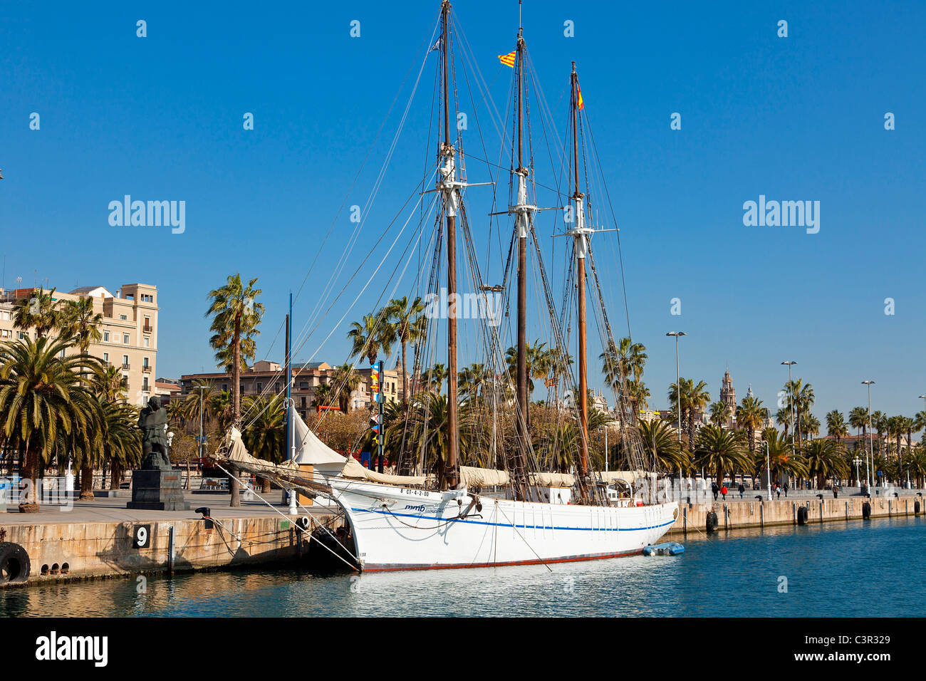 Sailing ships at the Old Port in Barcelona Stock Photo