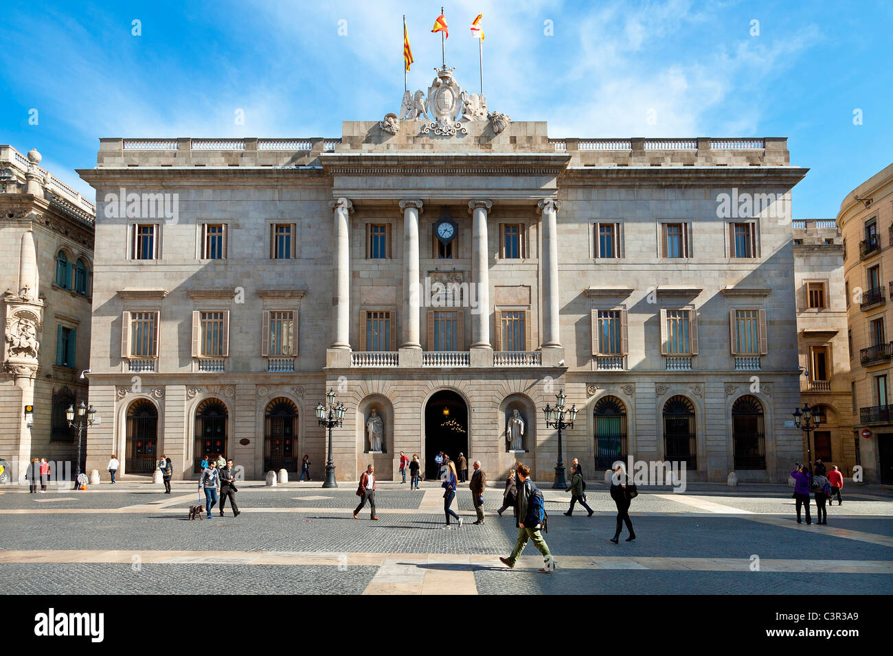 Spain, Catalonia, Barcelona, Barri Gotic Quarter, Ajuntament (City Hall) in Placa Sant Jaume Stock Photo