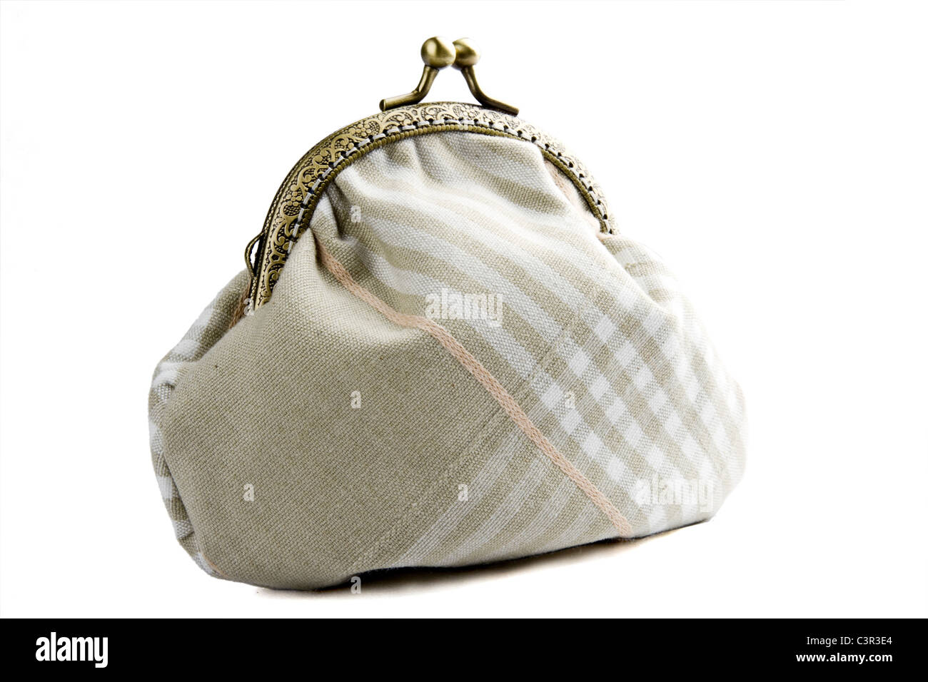 The handwork does Makeup bag（purse）isolated on white Stock Photo