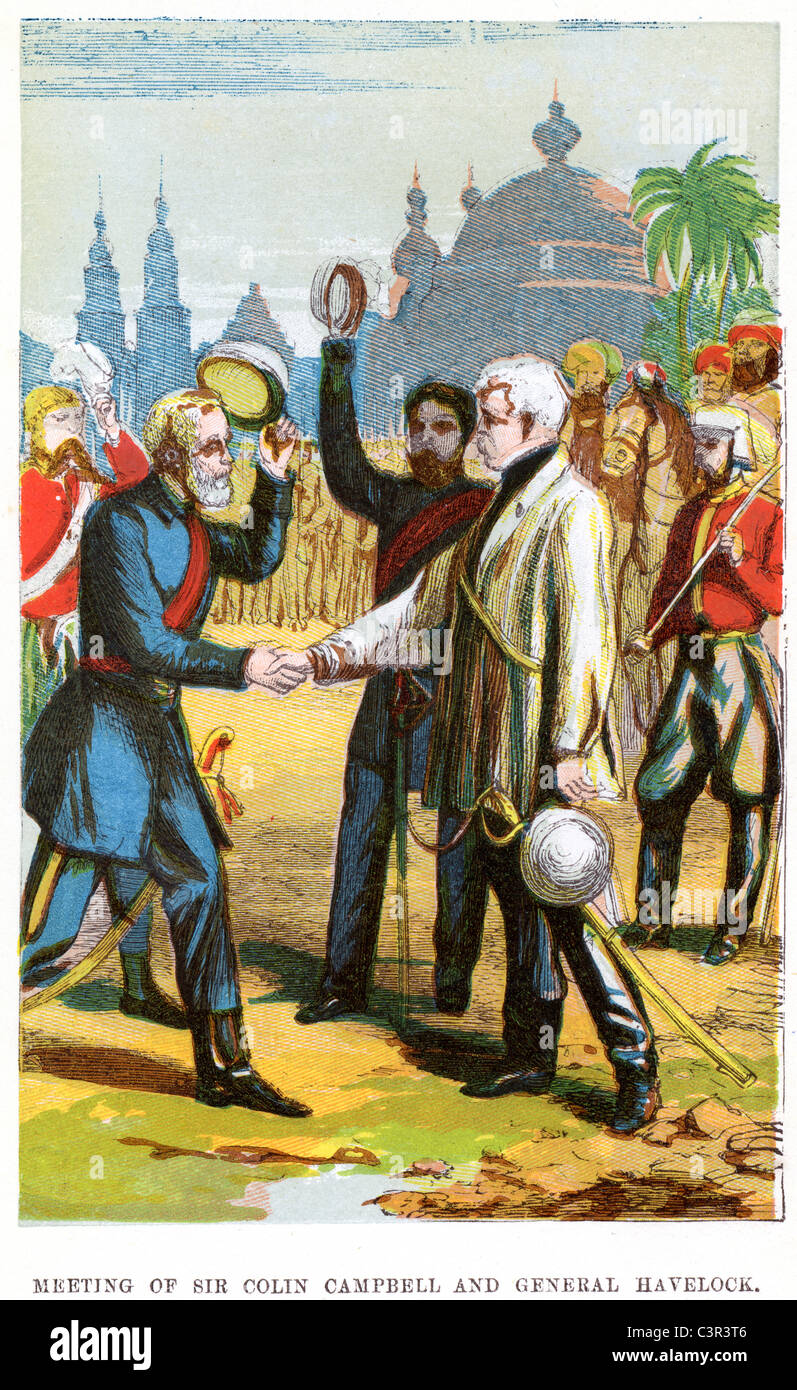 Meeting of Sir Colin Campbell and General Havelock during the Indian Mutiny of 1857 Stock Photo