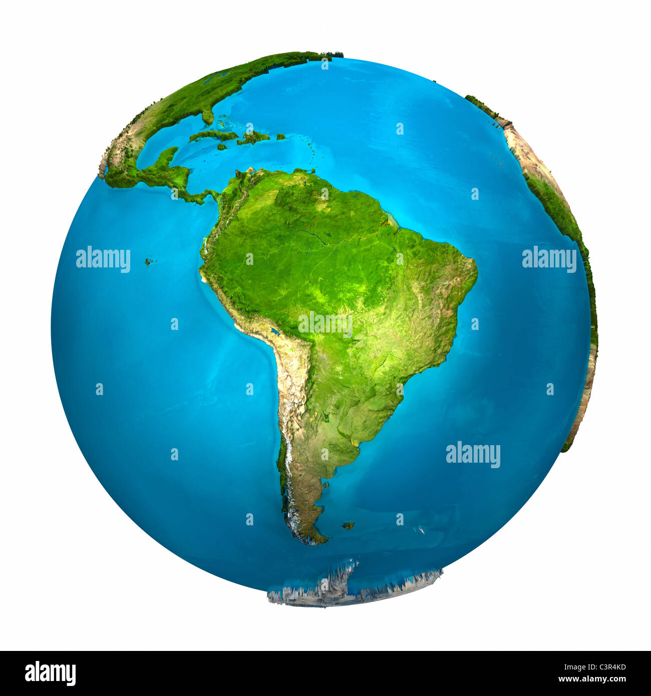 Planet Earth - South America - colorful globe with detailed and realistic surface, 3d render Stock Photo