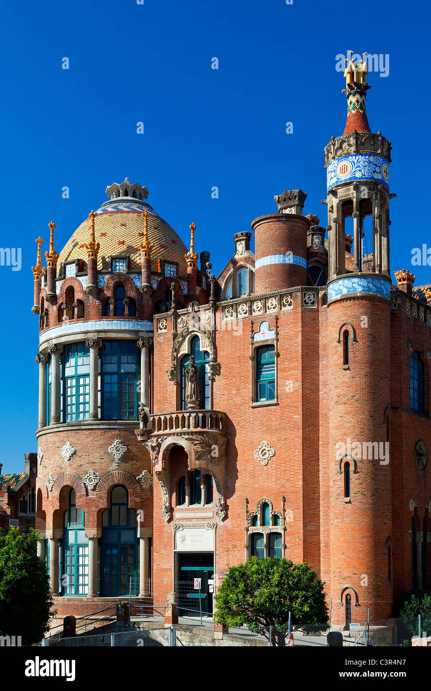 Barcelona, San Paul Hospital was designed by Lluis Domenech I Montaner and built between 1905 and 1908. Stock Photo