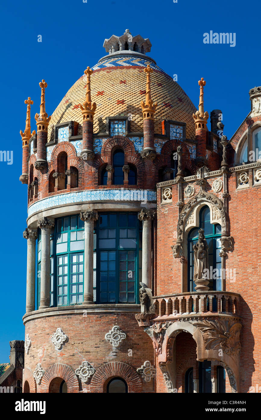 Barcelona, San Paul Hospital was designed by Lluis Domenech I Montaner and built between 1905 and 1908. Stock Photo