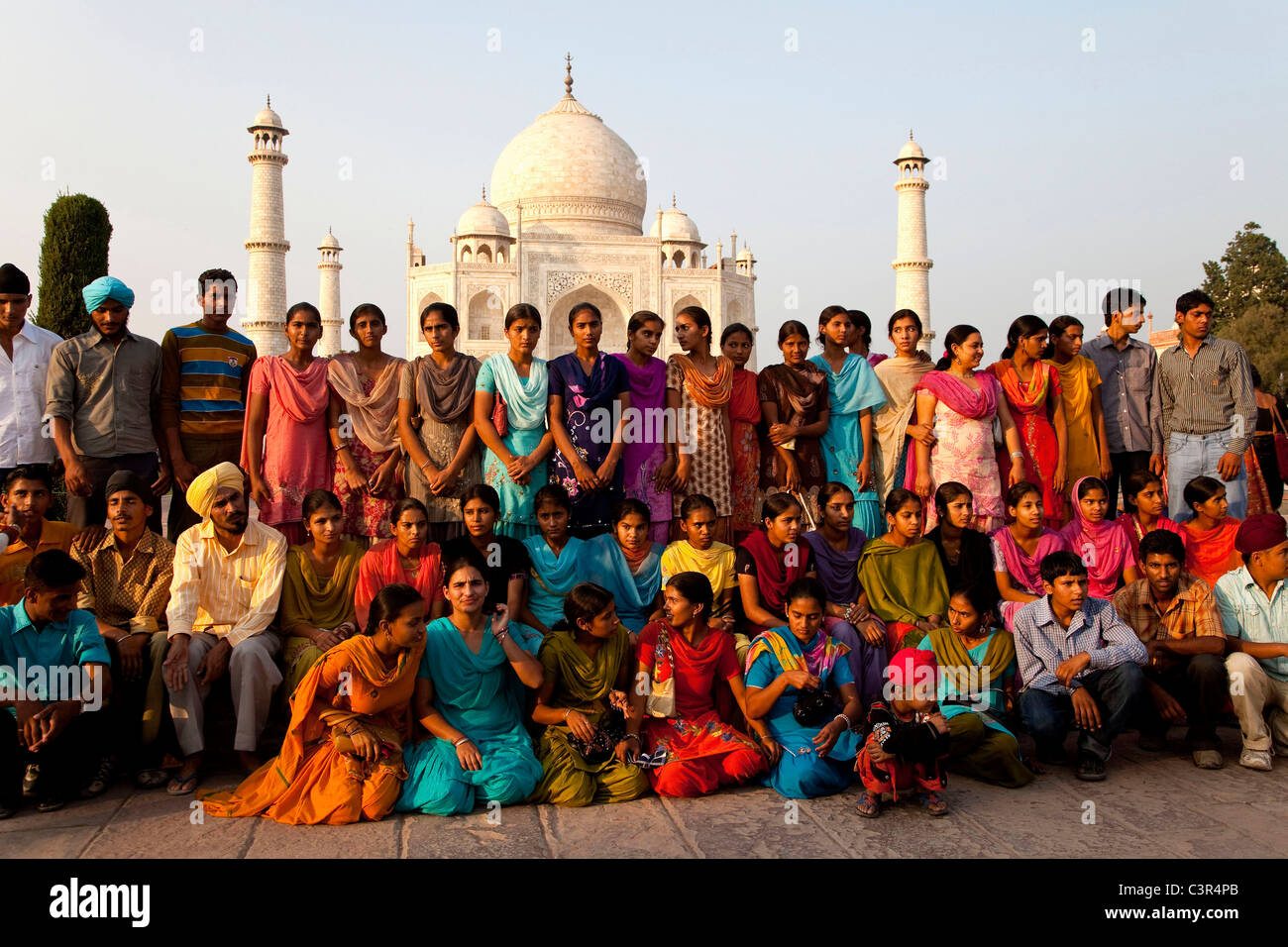 People visiting Taj Mahal, famous monument and mausoleum, UNESCO World Heritage site in Agra, Uttar Pradesh, India, Asia Stock Photo