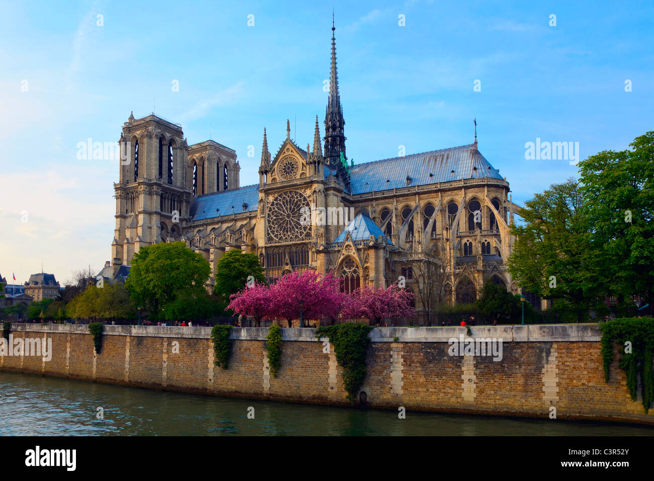 Notre Dame de Paris. View on cathedral across the Seine river. Paris, France. Stock Photo