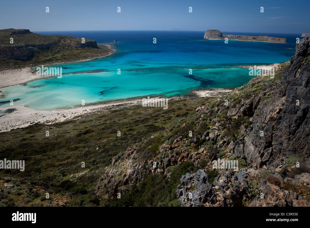 Balos Beach, on Gramvousa peninsula, in north western Crete, Greece. Stock Photo