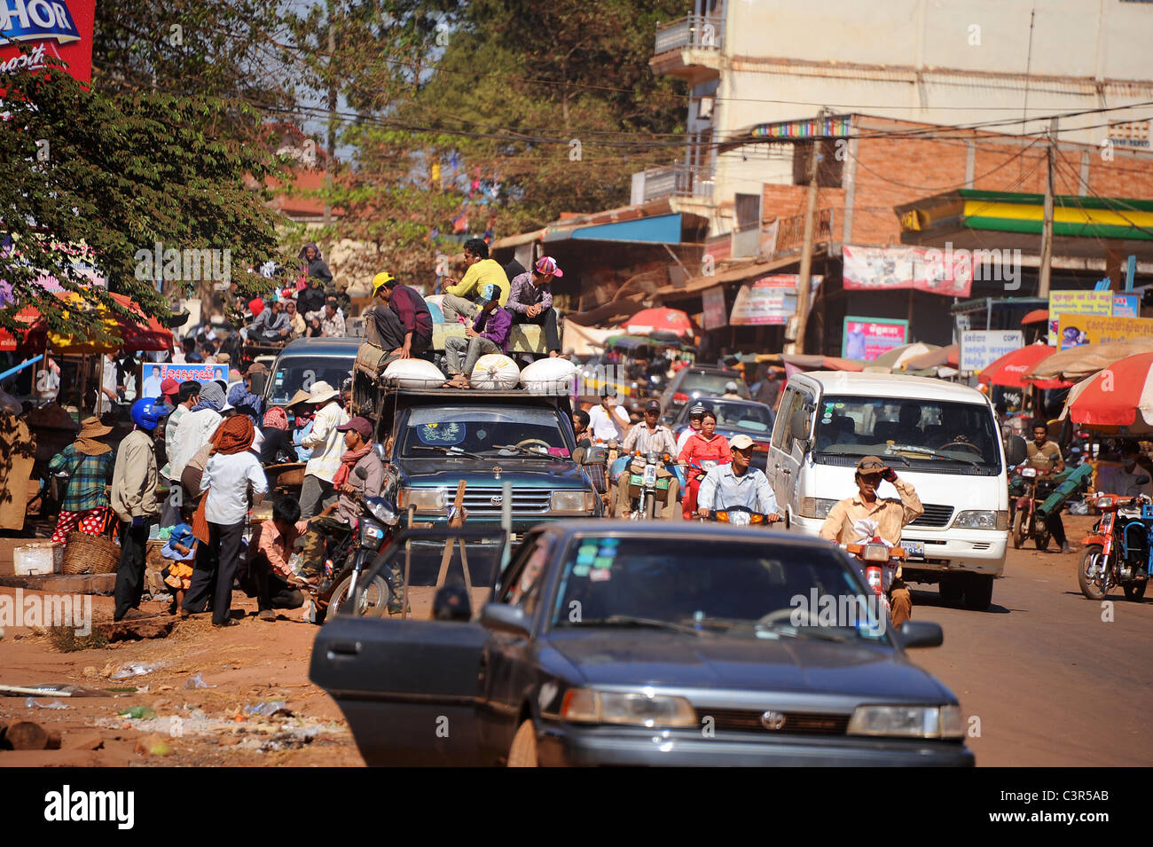 A town en route to Phnom Penh, Cambodia Stock Photo
