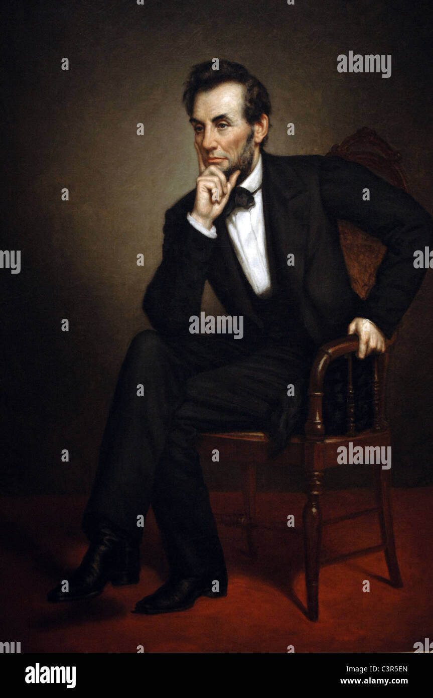 Abraham Lincoln (1809-1865). President in 1860. Portrait (1887) by George Peter Alexander Healy. Stock Photo