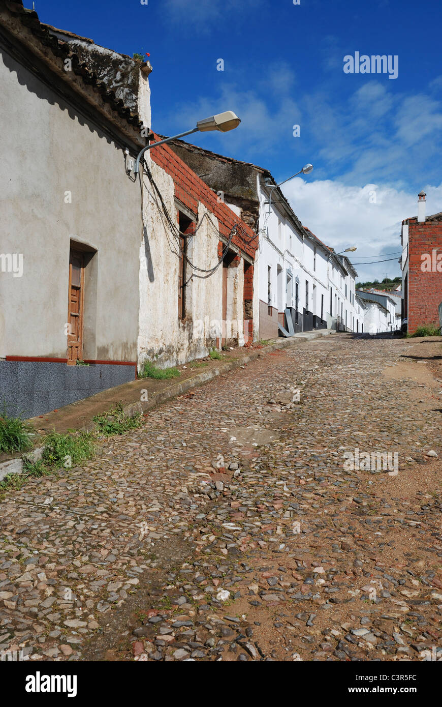 An unpaved street in Fuentes de León, in the province of Badajoz, Extremadura, Spain. Stock Photo
