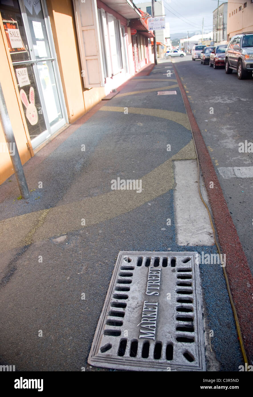 Market Street - Drainage Cover in St Johns Stock Photo