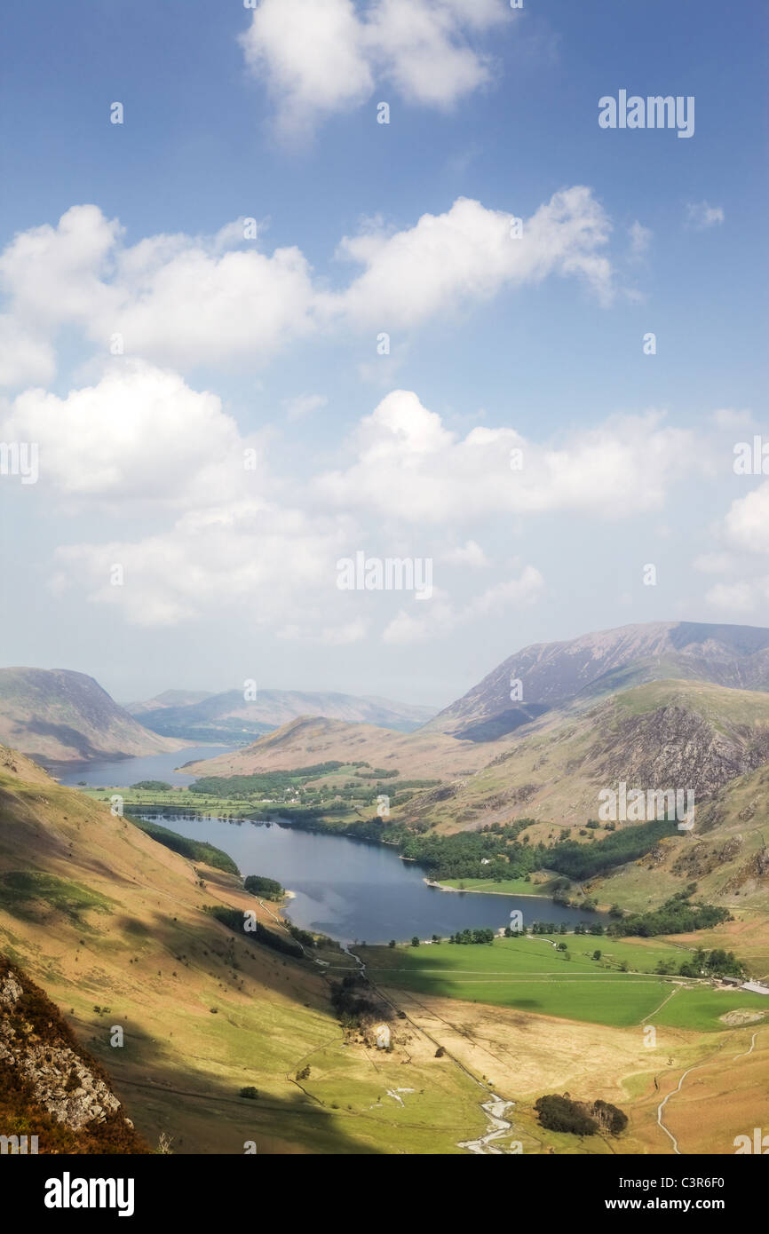 View of Buttermere Valley from top of Haystacks Stock Photo