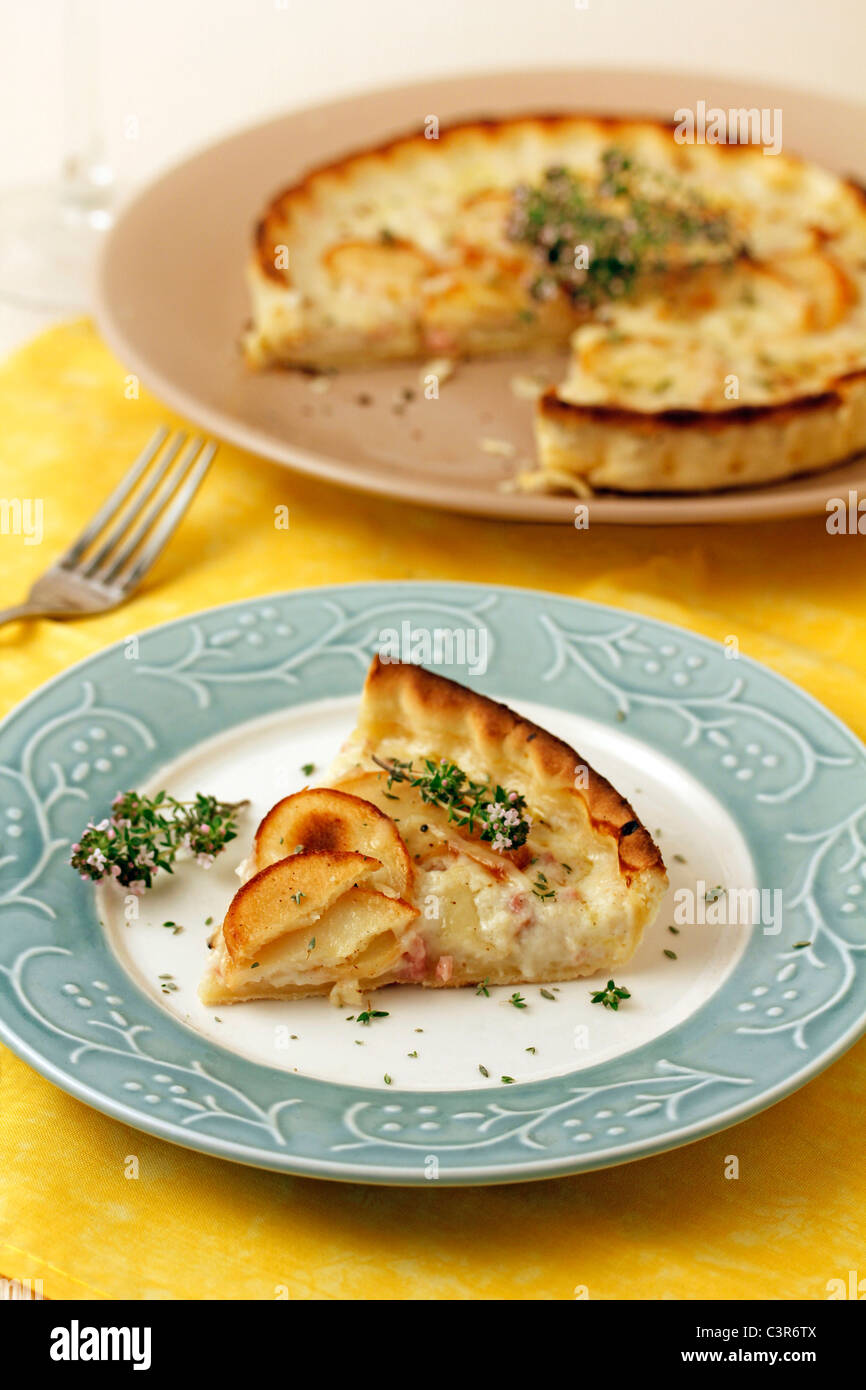 Quiche with potatoes and cheese. Recipe available. Stock Photo