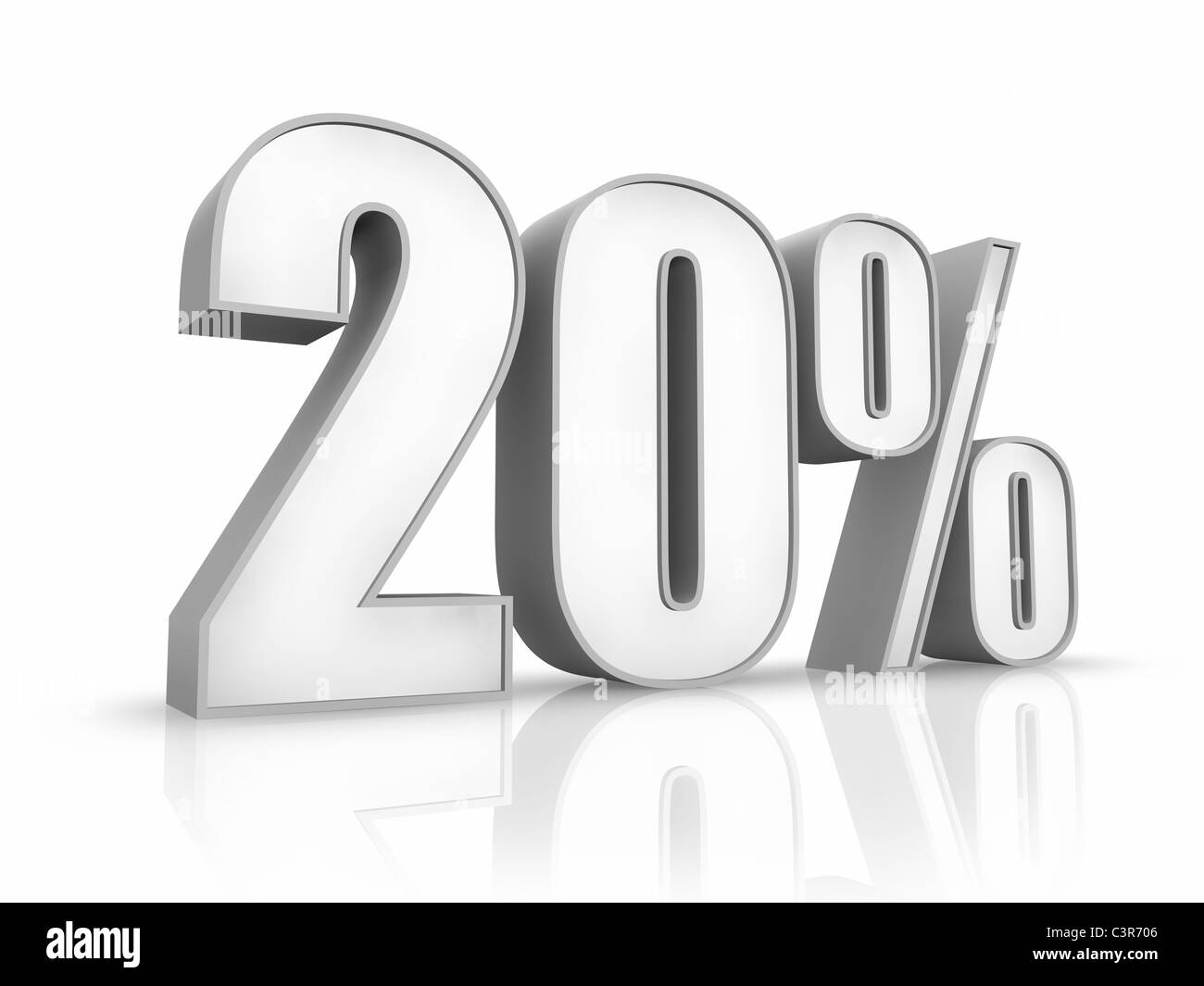 White twenty percent, isolated on white background. 20% Stock Photo