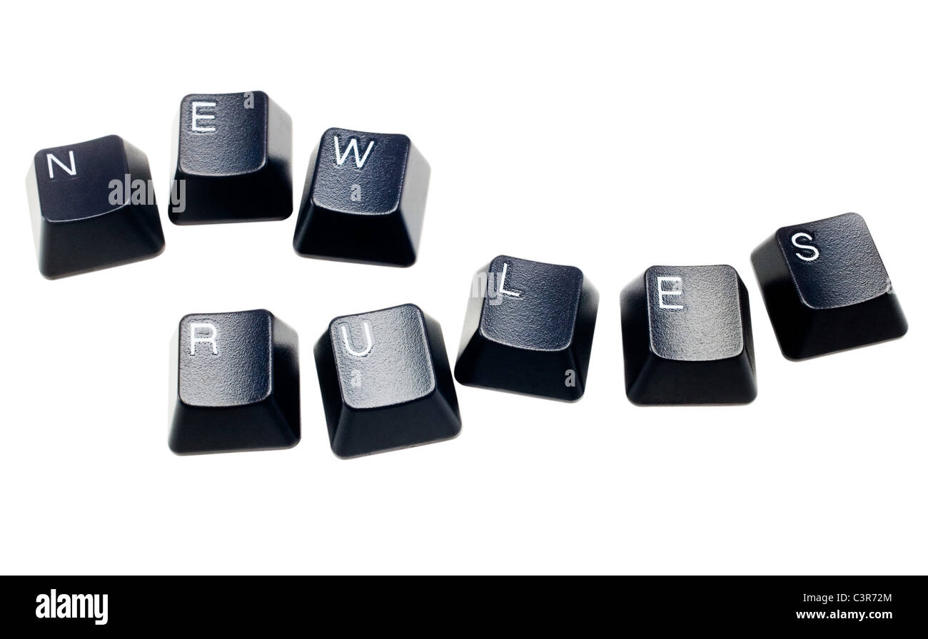 Text new rules made of computer keys isolated over white Stock Photo