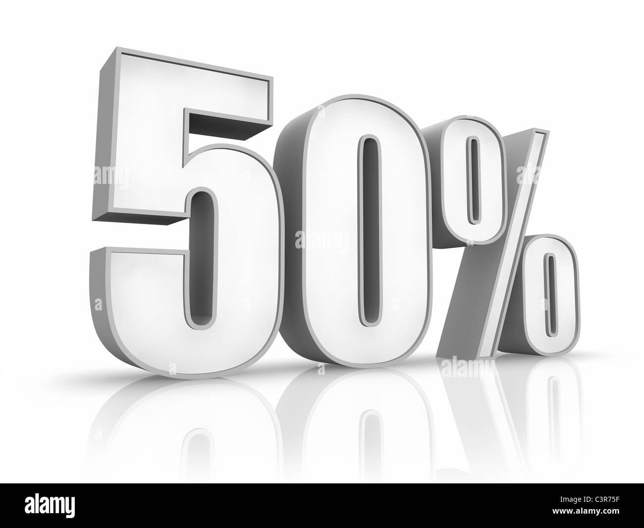 White fifty percent, isolated on white background. 50% Stock Photo