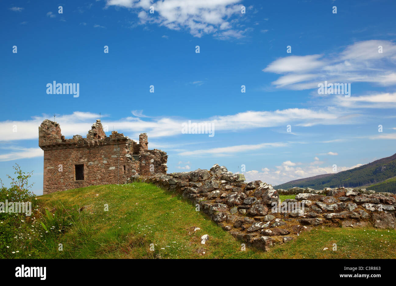 Ruins of Urquhart Castle near Loch Ness lake Stock Photo