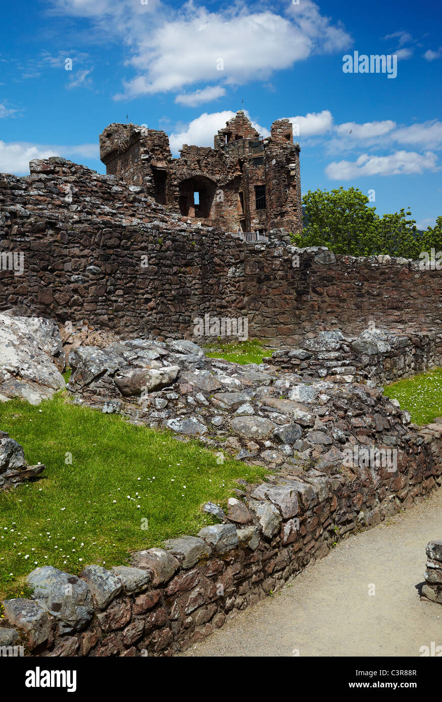 Ruins of Urquhart Castle near Loch Ness lake Stock Photo